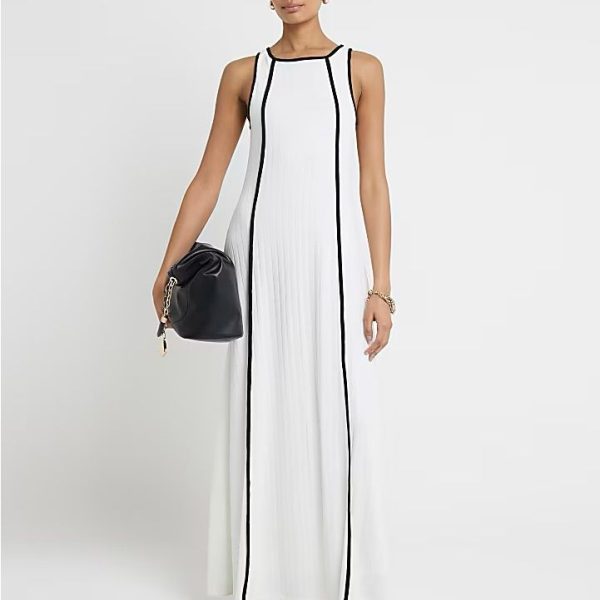 River Island Dresses | Elegant White Maxi Dress With Black Accents | Color: Black/White | Size: 6