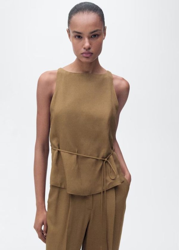 Linen-blend top with bow - Women | MANGO USA