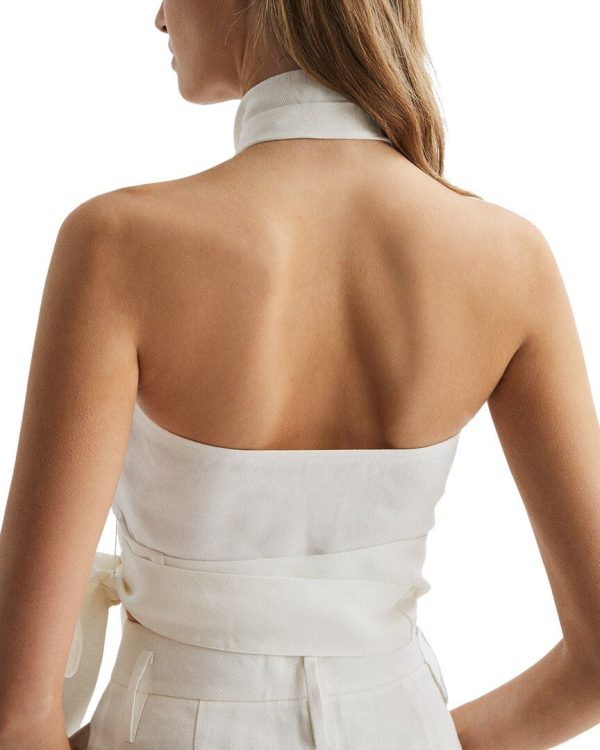 Reiss Hollie Cowl Halter Linen-Blend Top - One Size Fits All / White