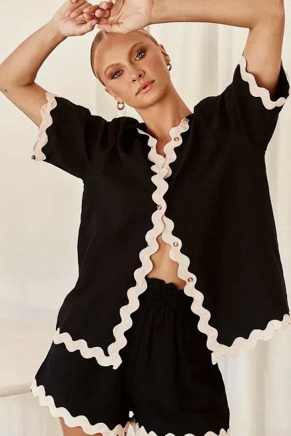 Casual Solid Color Short Slevees Shirt and Shorts Set