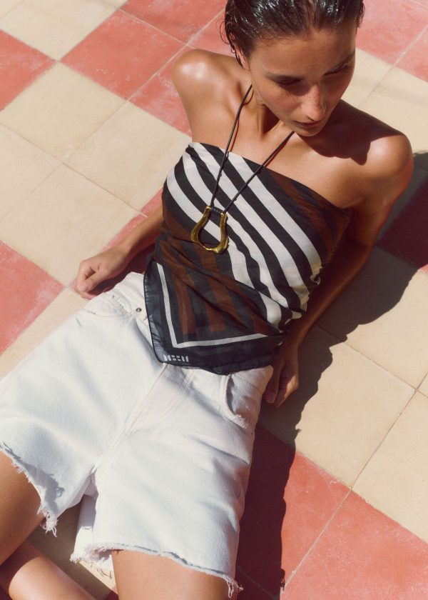 ME+EM Stripe Scarf Black/Chocolate/Cream