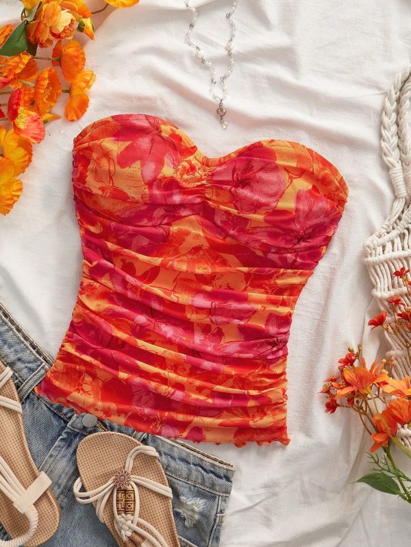 Knitted Mesh Printed Tight Fitting Camisole Tank Top For Women, Knitting Graphic Printed,Elegant Summer Vacation Outfits Woman,Bohemia Beach Vacation Outfits,Boho Chic,Country Concert Outfit,Holiday Festival Outfits,Beach Outfits For Woman,Old Money Style Women,Tube Top,Graduation Outfit