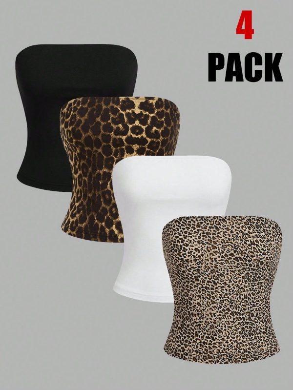 4pcs/Set Casual & Simple Animal Print Tight-Fit Crop Top For Women To Wear Outside In Summer