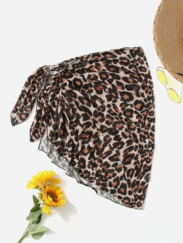 2pcs 2025 New Year Party Leopard Print Cover Up & Plus Size Mini Skirt Set Summer