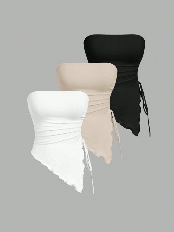 Multi-Piece Bustier Top With Side Tied Waist Pleats,Retro Printed Tube Top, Autumn Top, , Going Out Top,White Tank Top