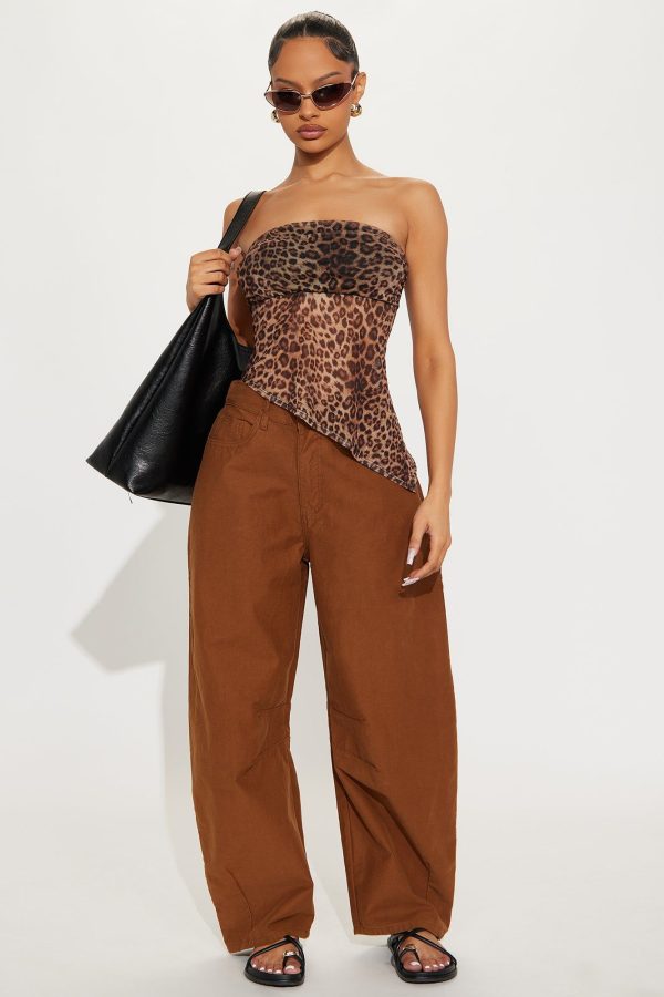 Women's Marceline Asymmetrical Mesh Tube Top in Leopard Size XS