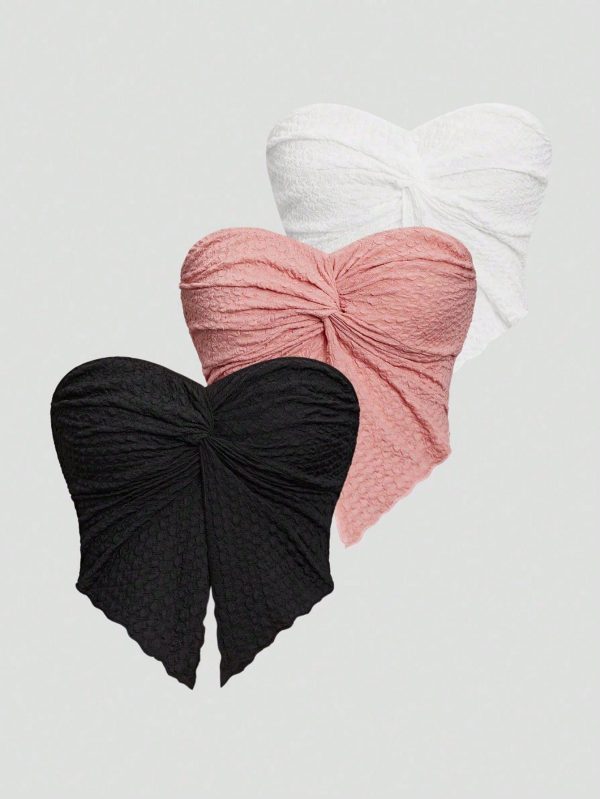 Women's Strapless Twisted Front Crop Top With Split Hem (Multiple Colors)