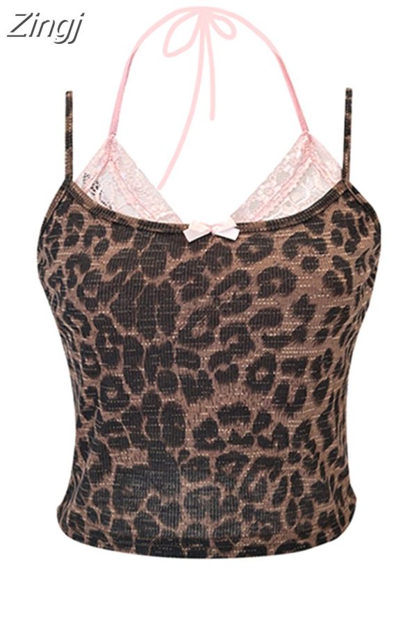 Zingj Women's Lace Patchwork Camisole Crop Top Vintage Y2k Summer Fashion Streetwear Tank Top Female Sexy Sleeveless Off Shoulder Vest Coffee-One Size