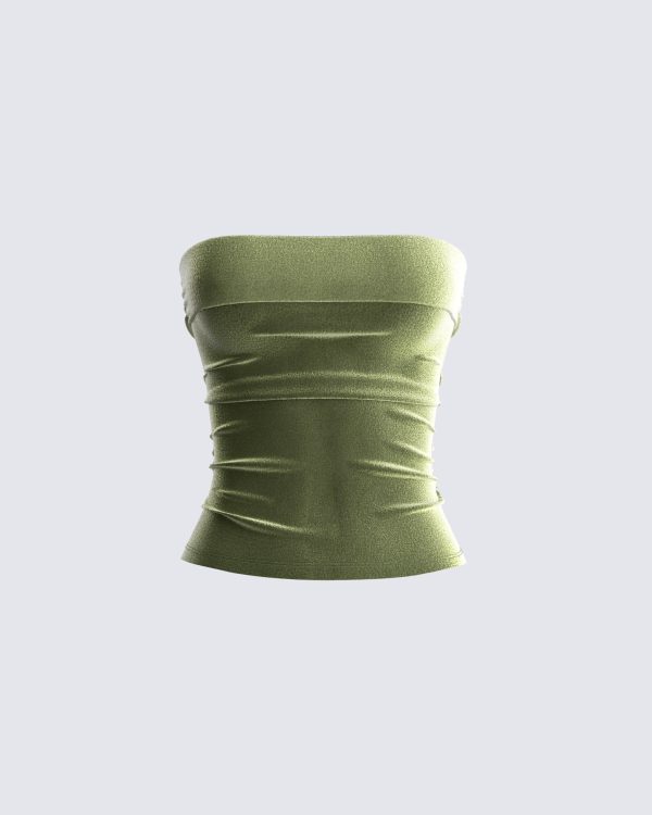 Ayla Olive Green Velvet Tube Top
