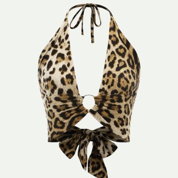 Shein Tops | Shein Leopard Print Ring Crop Top | Color: Brown/Tan | Size: Xs