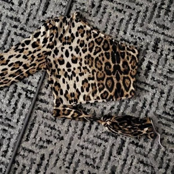 Shein Tops | Shein Leopard Print One Sleeve Crop-Top | Color: Black/Tan | Size: L