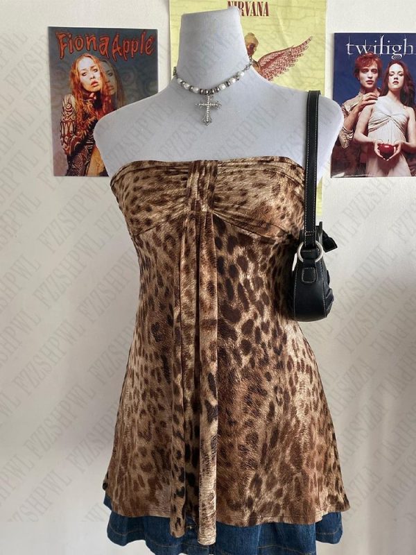 Women tube top leopard print fashion advanced versatile comfortable sexy Y2K retro aesthetic