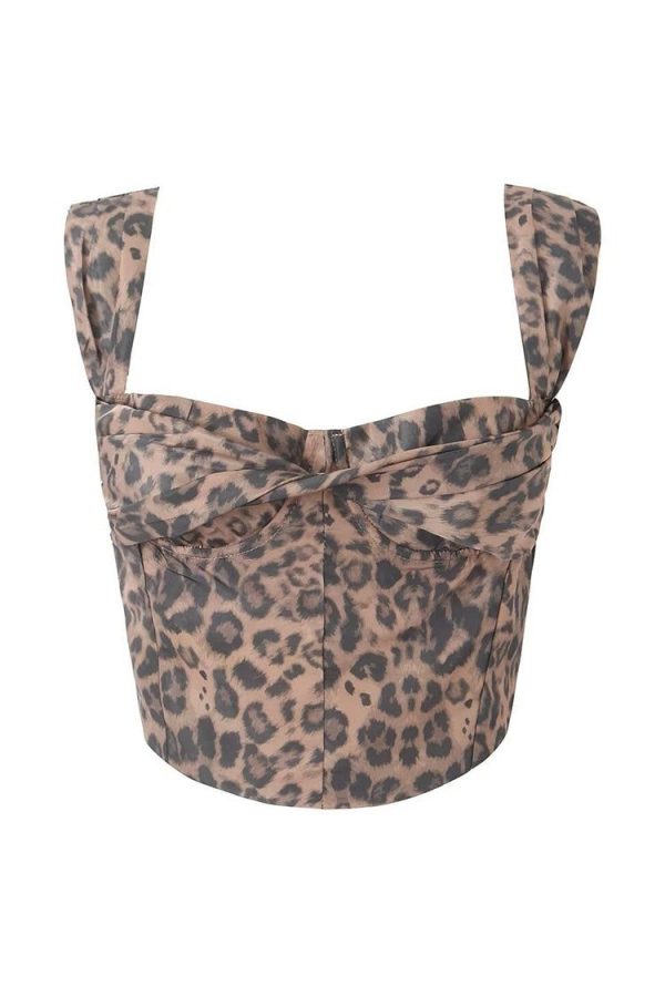 Sexy Leopard Print Twist Front Bustier Suspender Strap Crop Tank Top - Leopard / S