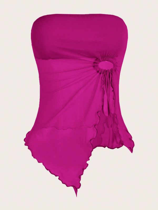 Women'S Strapless Top With Drawstring Detail And Split Hem
