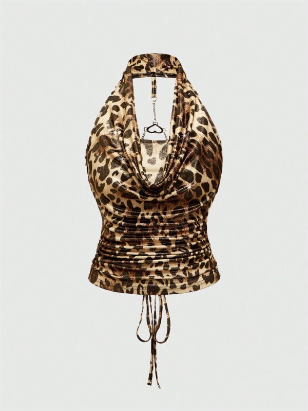 Y2K Sexy Halter Backless Leopard Print Foil Women Tank Top