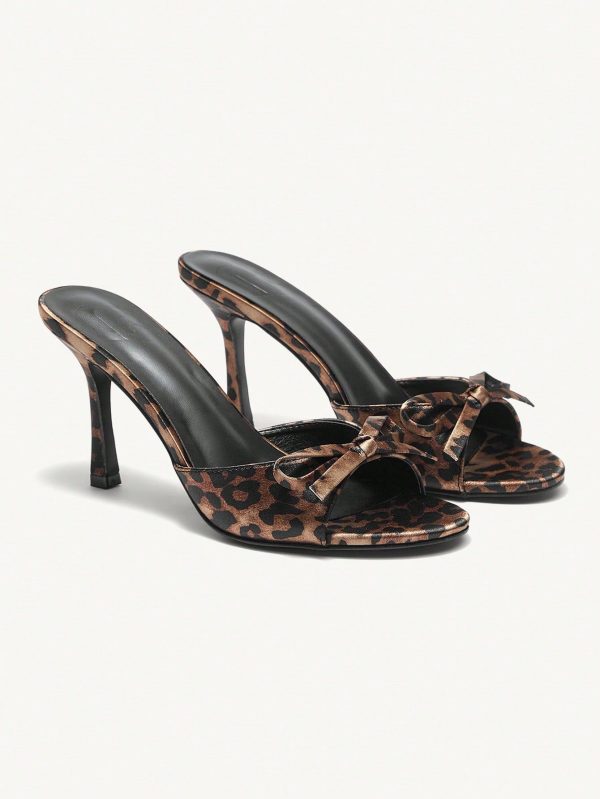 Brown PU Women's Mule Pointed Toe High Heel Sandals Elegant Sandals Leopard Print Spring Shoes Spring Break Easter Prom Heels