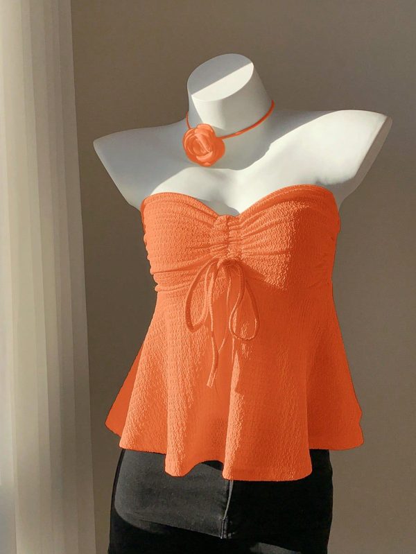Solid Color Cute Ladies' Strapless Top For Beach Vacations