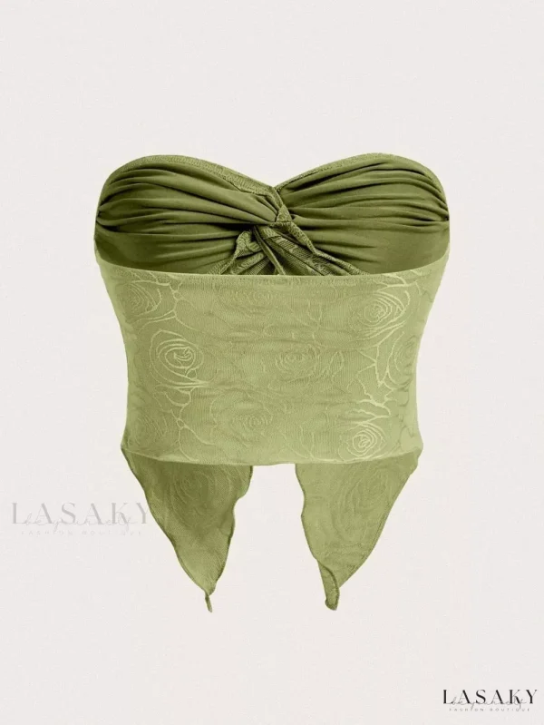 Lasaky - Seductively Designed Mesh Panel Wrap Bustier with Exquisite Exposed Back Tank Top - Deep Green, M