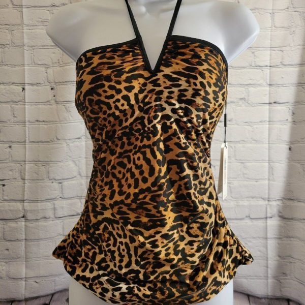 Calvin Klein Swim | Calvin Klein Women's Animal-Print V-Wire Bandeau Halter Tankini Top Only | Color: Black/Brown | Size: Various