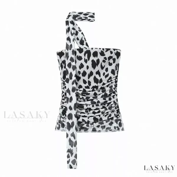 Lasaky - Animal Print Silk Mesh Bandeau Top and Skirt Set - Black and white striped top, M