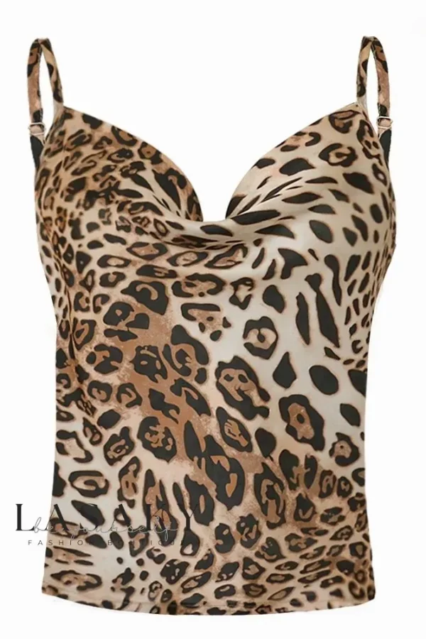 Lasaky - Premium Quality Solid Color Strappy Cami Top - 8051-11-Coffee-Leopard, M