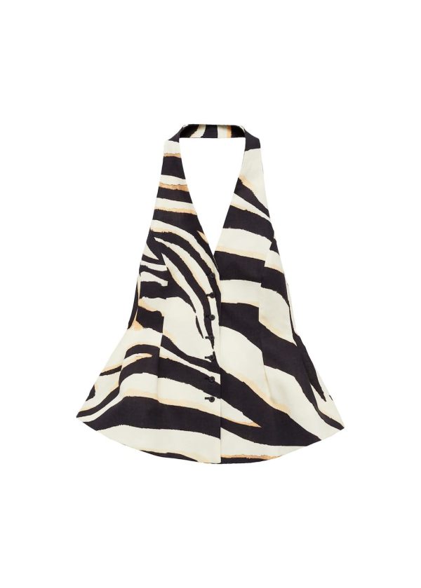 Linen zebra-print halter vest beige MANGO