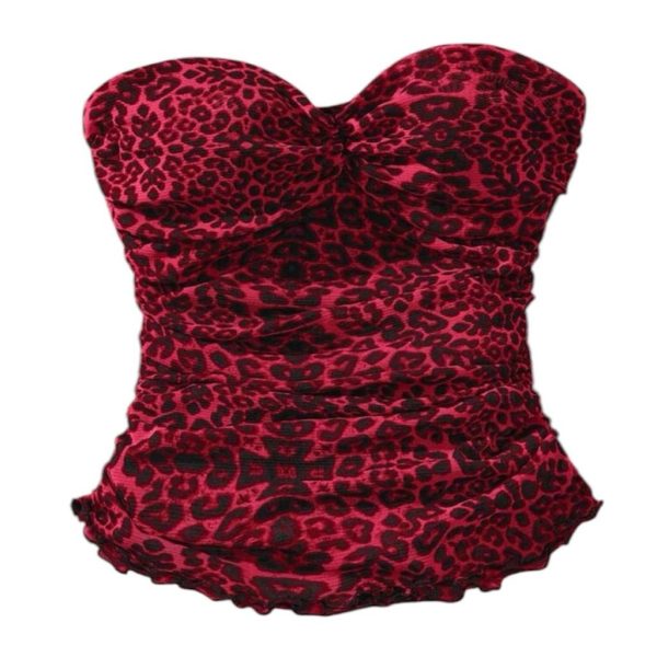 Y2k Tops | Ladies' Casual Knit Mesh Leopard Print Fitted Camisole Top | Color: Black/Red | Size: S