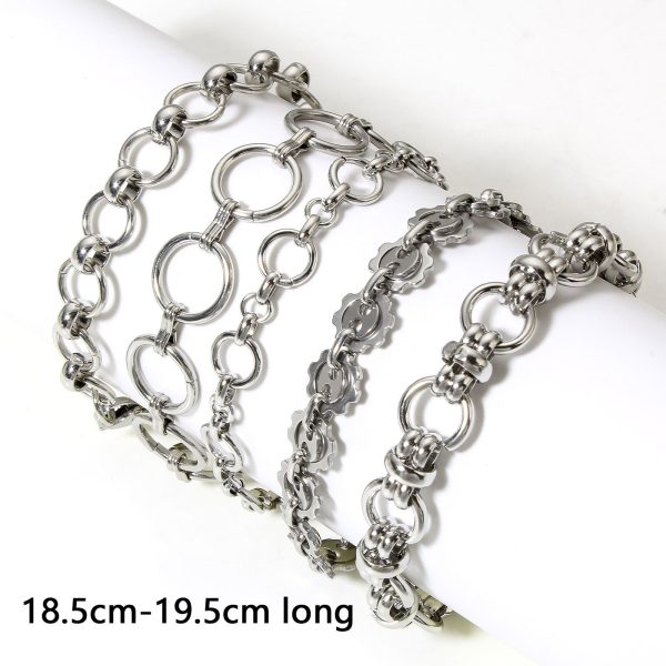1Piece Men 304 Stainless Steel Link Chain Bracelets Silver Color Men'S Cuff Wristband Metal Bracelet
