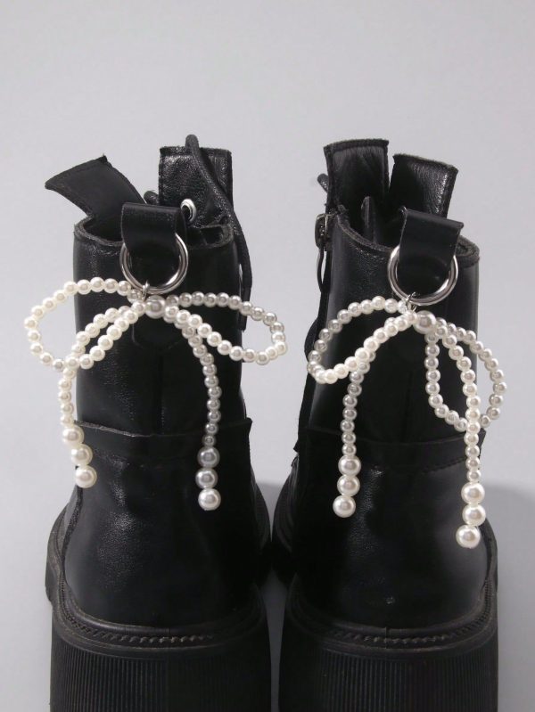 1pair Y2K Sweet & Cool Faux Pearl Bowknot & Star Shoe Clips, Festival Gift